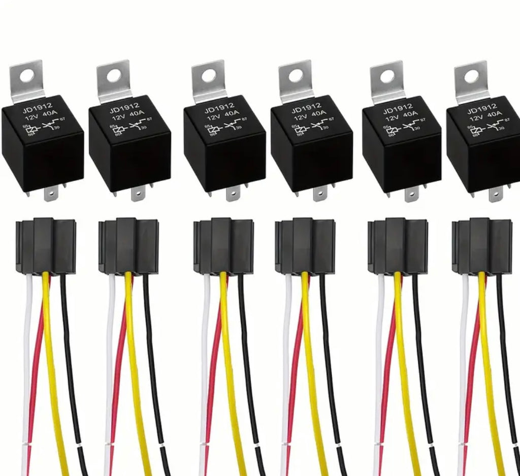 Bilrelé 12V 40A med sokkel – JD1912 / JD1914 (4/5-pins)