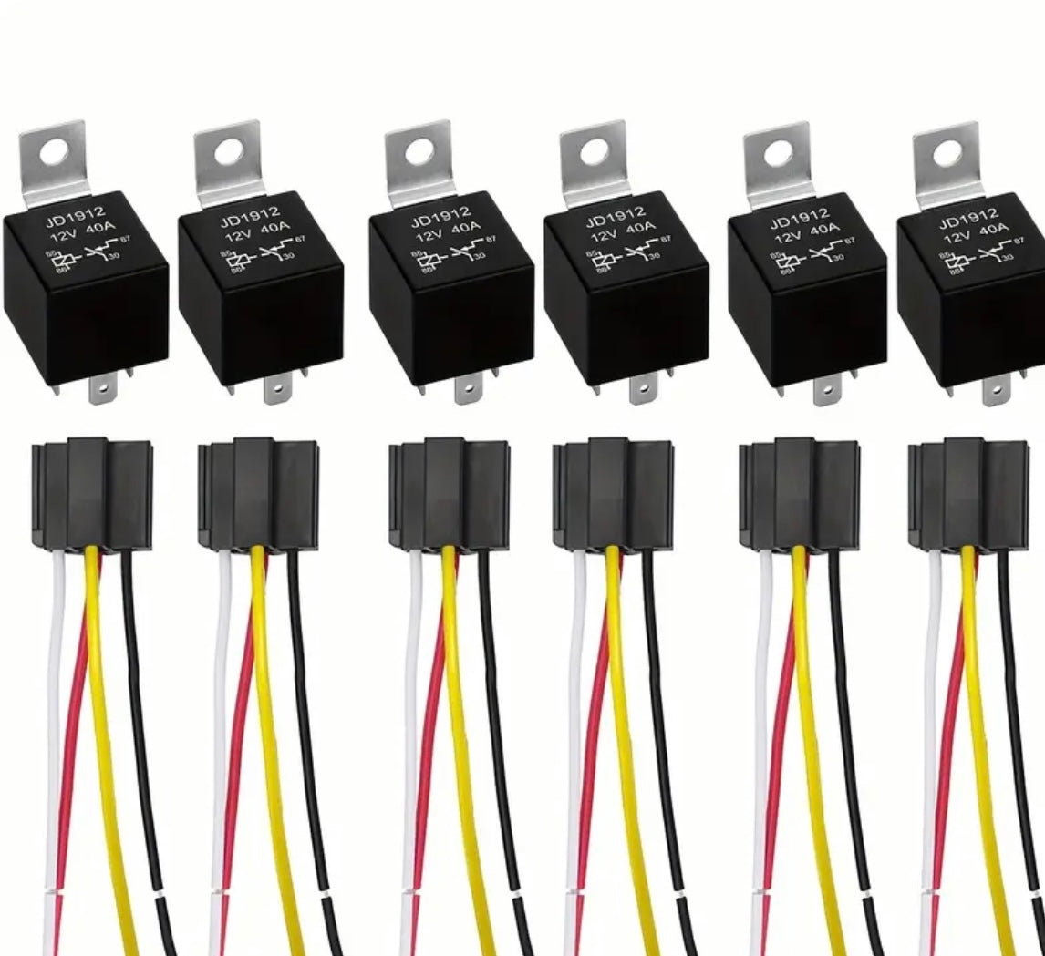 Bilrelé 12V 40A med sokkel – JD1912 / JD1914 (4/5-pins)