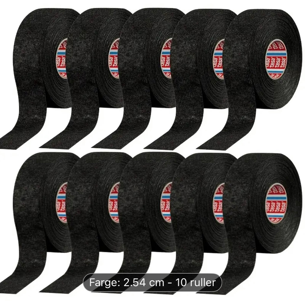 10 Ruller Kabelteip – 19mm x 10m Svart Stoffteip for Bil og Elektriske Ledninger