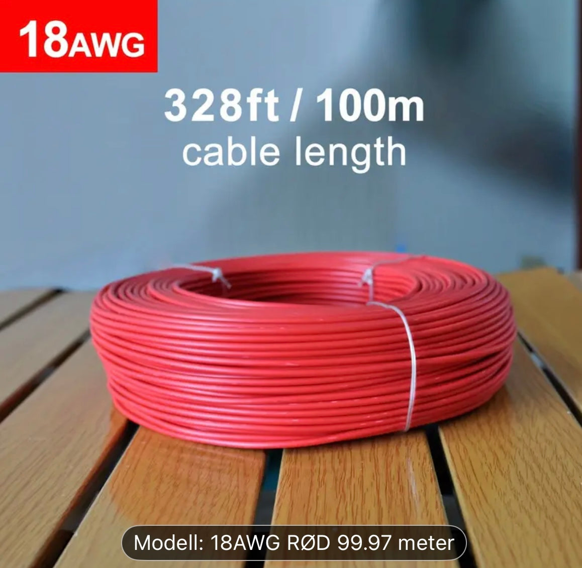 Enkelt kabel 12V – 18AWG – 100 meter – Rød – CCA